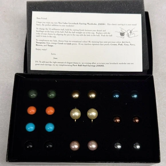Vintage Joan Rivers Ten Color Leverback Pearl Stud Earrings Set - Picture 1 of 8